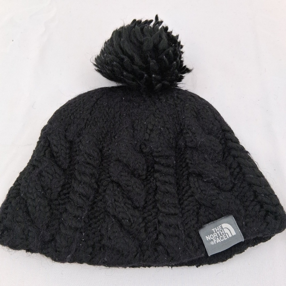 The North Face Black Knit Cable Pom Pom Beanie Hat‎